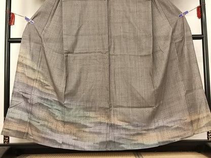 平和屋着物▽訪問着 単衣 紬地 霞文 暈し染め やまと誂製 正絹 逸品 AABF2534jh