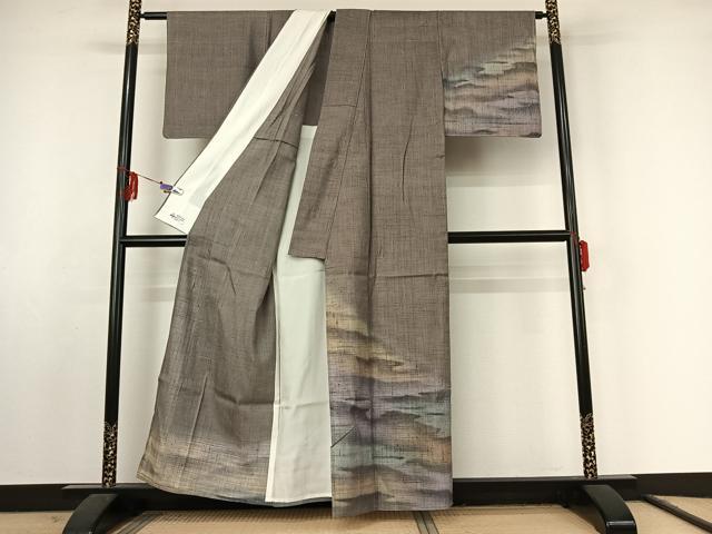 平和屋着物▽訪問着 単衣 紬地 霞文 暈し染め やまと誂製 正絹 逸品 AABF2534jh