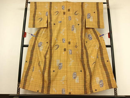 平和屋着物▽上質な紬 単衣 絞り 幾何学文様 正絹 逸品 AABF2535jh