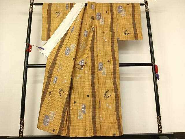 平和屋着物▽上質な紬 単衣 絞り 幾何学文様 正絹 逸品 AABF2535jh