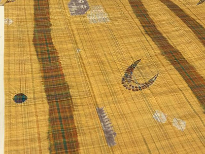平和屋着物▽上質な紬 単衣 絞り 幾何学文様 正絹 逸品 AABF2535jh