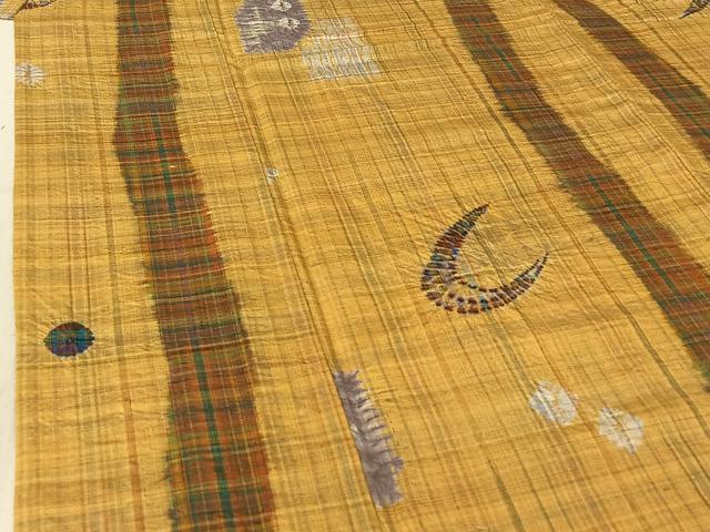 平和屋着物▽上質な紬 単衣 絞り 幾何学文様 正絹 逸品 AABF2535jh
