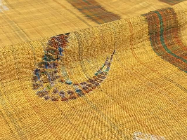 平和屋着物▽上質な紬 単衣 絞り 幾何学文様 正絹 逸品 AABF2535jh