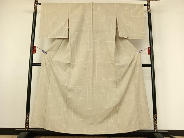 平和屋着物▽本塩沢 単衣 110亀甲 幾何学文様 正絹 逸品 AABF2536jh
