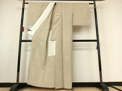 平和屋着物▽本塩沢 単衣 110亀甲 幾何学文様 正絹 逸品 AABF2536jh