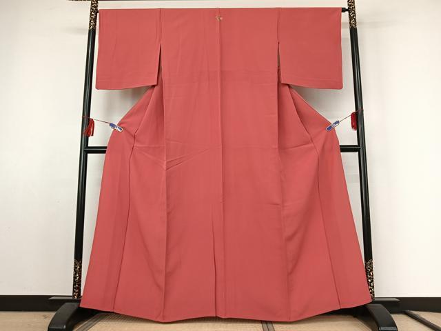 平和屋着物▽上質な色無地 単衣 赤紅色 正絹 逸品 AABF2537jh