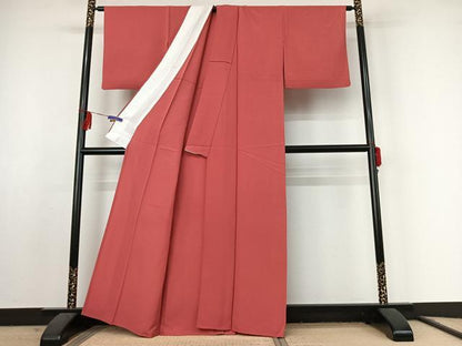 平和屋着物▽上質な色無地 単衣 赤紅色 正絹 逸品 AABF2537jh