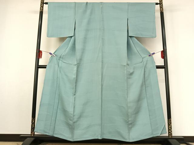平和屋着物▽上質な色無地 単衣 横段地紋 水浅葱色 正絹 逸品 AABF2538jh