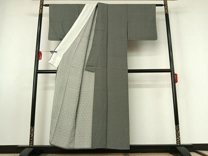 平和屋着物▽江戸小紋　単衣　亀甲文　黒地　正絹　逸品　AABF2540jh