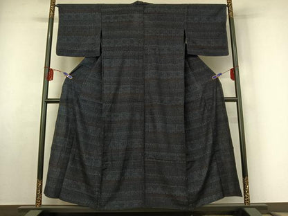 平和屋着物▽結城ちぢみ 単衣 横段花文 正絹 逸品 AABF2543jh