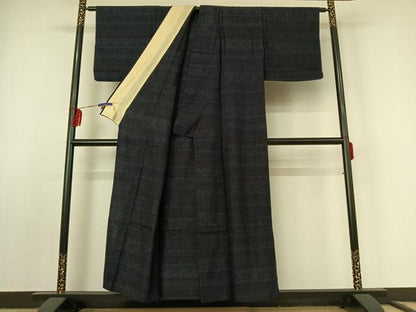 平和屋着物▽結城ちぢみ 単衣 横段花文 正絹 逸品 AABF2543jh