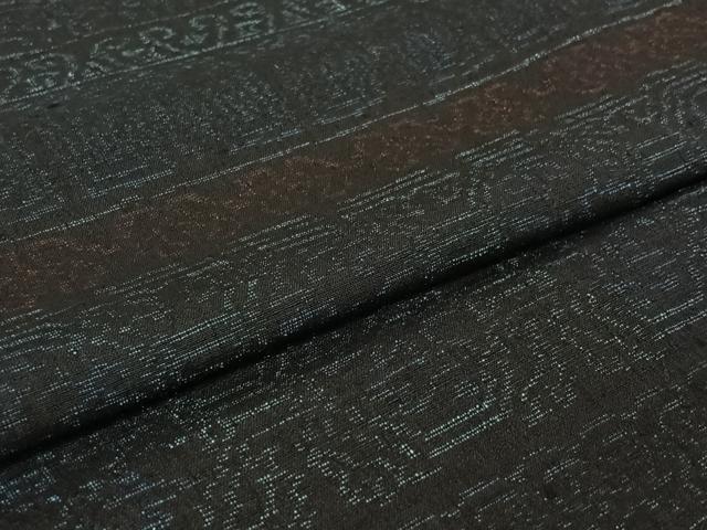 平和屋着物▽結城ちぢみ 単衣 横段花文 正絹 逸品 AABF2543jh