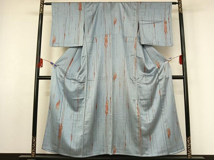 平和屋着物▽上質な小紋 単衣 縞 正絹 逸品 AABF2545jh