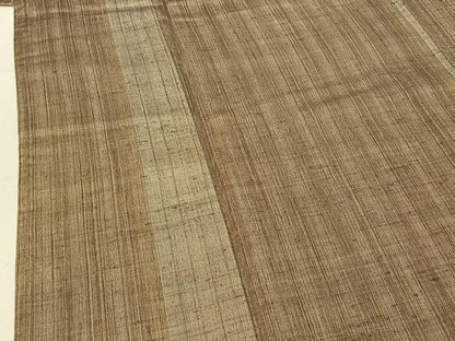 平和屋着物▽越後おぐに　くるまや工房　紬　単衣　柿泥ちぢみ　縞　証紙付き　正絹　逸品　AABF2546jh