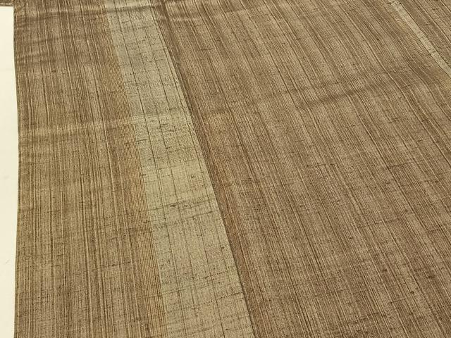 平和屋着物▽越後おぐに　くるまや工房　紬　単衣　柿泥ちぢみ　縞　証紙付き　正絹　逸品　AABF2546jh