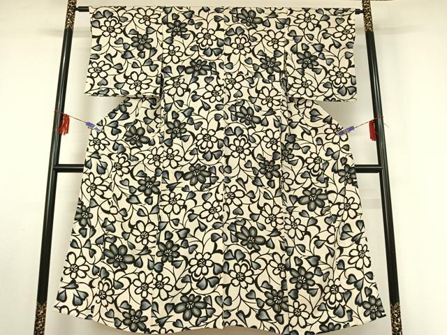 平和屋着物▽上質な小紋 単衣 草花文 正絹 逸品 AABF2548jh