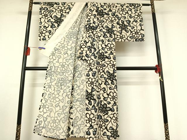 平和屋着物▽上質な小紋 単衣 草花文 正絹 逸品 AABF2548jh