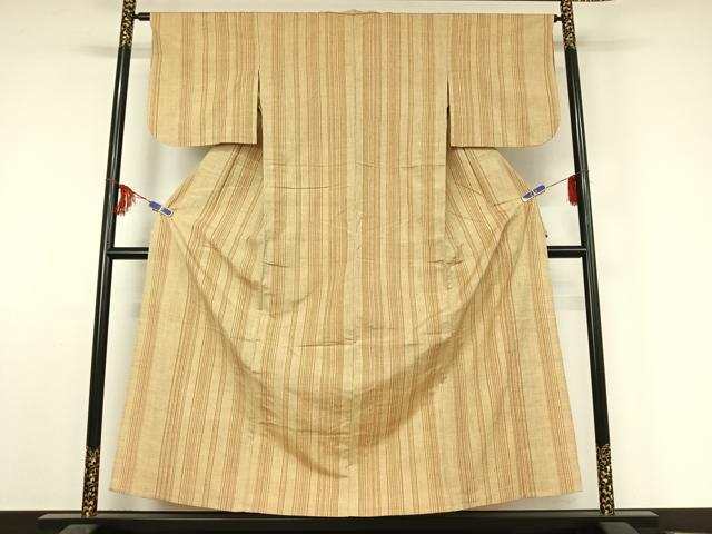 平和屋着物▽上質な紬 単衣 縞 正絹 逸品 AABF2551jh