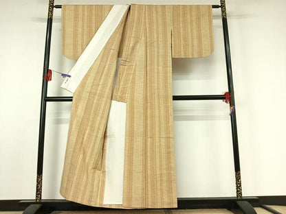 平和屋着物▽上質な紬 単衣 縞 正絹 逸品 AABF2551jh