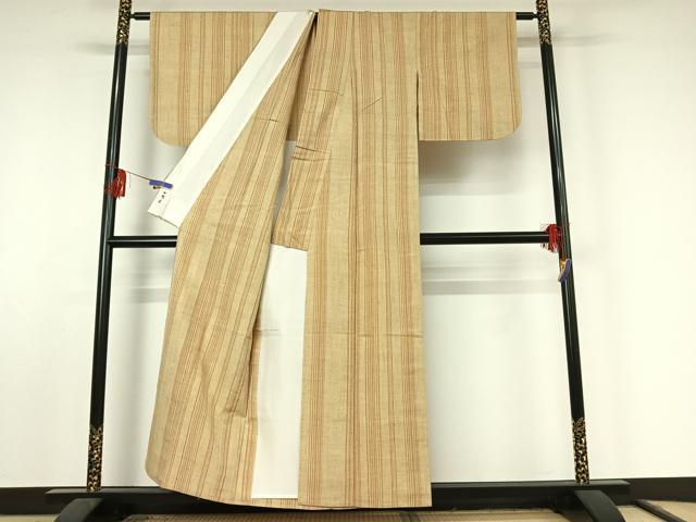 平和屋着物▽上質な紬 単衣 縞 正絹 逸品 AABF2551jh