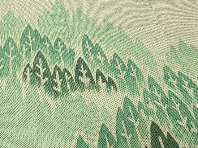平和屋着物▽本塩沢 訪問着 単衣 樹林文 正絹 逸品 AABF2552jh