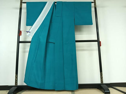 平和屋着物▽色無地　単衣　納戸色　洗える着物　AABF2555jh