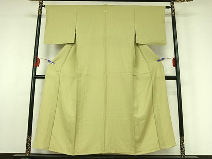平和屋着物▽上質な色無地　単衣　裏葉柳色　正絹　逸品　AABF2558jh