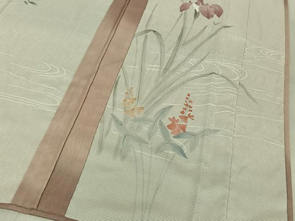 平和屋着物▽訪問着 無双 絽袷 絽×絽 手描き 流水花文 正絹 逸品 AABF2559jh