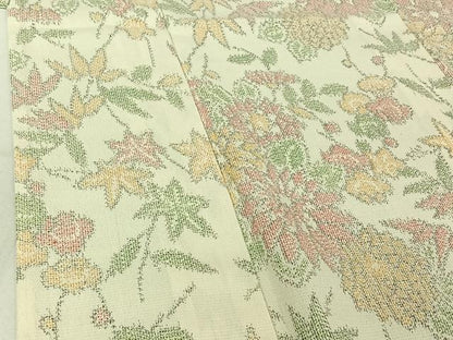 平和屋着物▽本塩沢 単衣 草花文 正絹 逸品 AABF2560jh