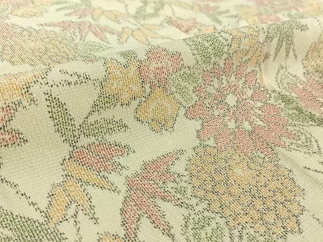 平和屋着物▽本塩沢 単衣 草花文 正絹 逸品 AABF2560jh
