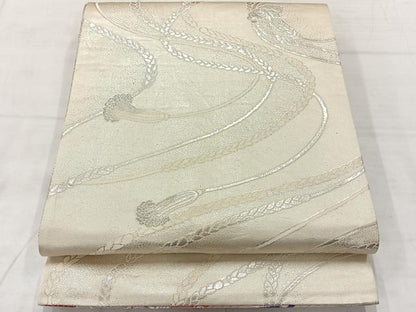 平和屋着物◎六通柄袋帯 唐織 結び紐吉祥文 銀糸 正絹 逸品 AABF2564uk