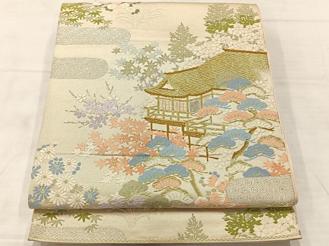 平和屋着物◎六通柄袋帯　唐織　風景文　金銀糸　正絹　逸品　AABF2569uk