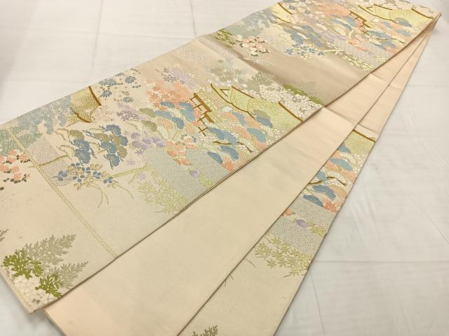 平和屋着物◎六通柄袋帯　唐織　風景文　金銀糸　正絹　逸品　AABF2569uk