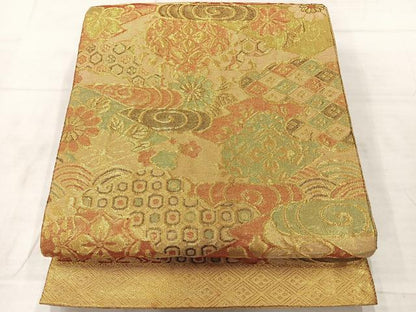 平和屋着物◎佐賀錦　六通柄袋帯　吉祥花文　金糸　正絹　逸品　AABF2573uk