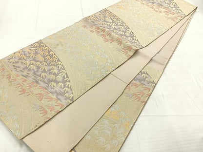 平和屋着物◎六通柄袋帯　笹の葉文　金糸　正絹　逸品　AABF2574uk