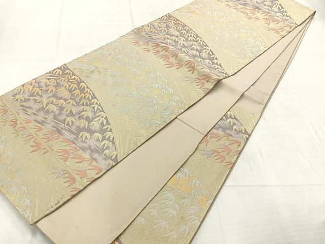 平和屋着物◎六通柄袋帯　笹の葉文　金糸　正絹　逸品　AABF2574uk