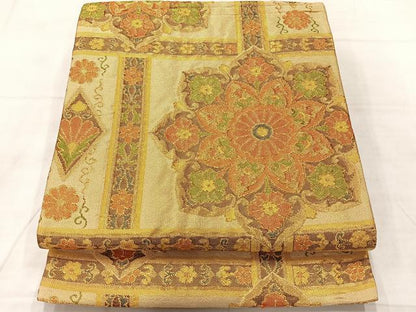 平和屋着物◎佐賀錦 六通柄袋帯 正倉院花文 金糸 正絹 逸品 AABF2576uk