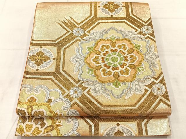平和屋着物◎六通柄袋帯　正倉院花文　金銀糸　正絹　逸品　AABF2580uk