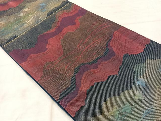平和屋着物◎六通柄袋帯　道長文　金糸　正絹　逸品　AABF2584uk