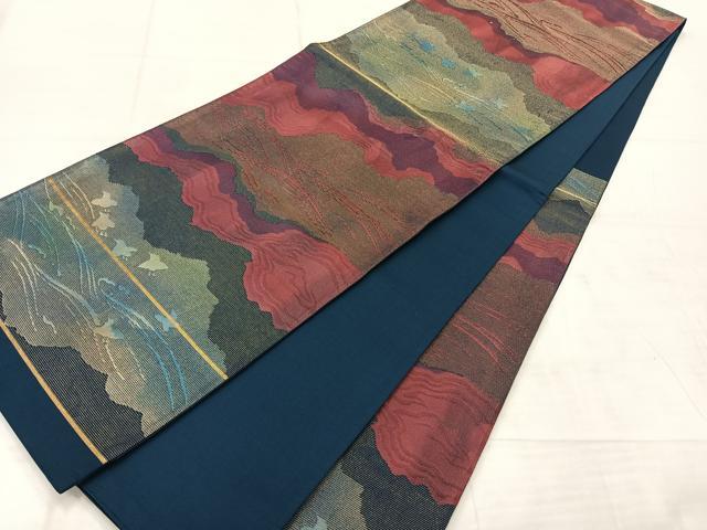 平和屋着物◎六通柄袋帯　道長文　金糸　正絹　逸品　AABF2584uk