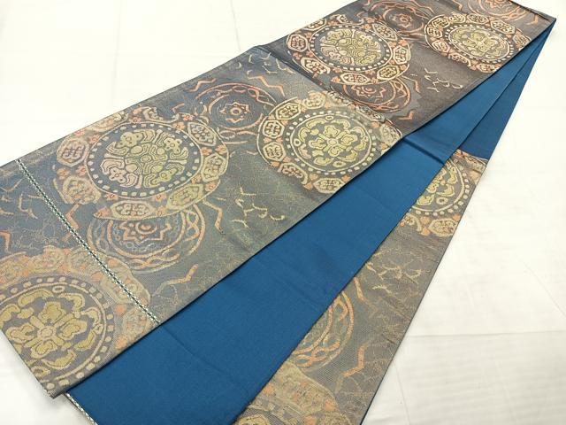 平和屋着物◎六通柄袋帯　花絵皿文　金糸　正絹　逸品　AABF2586uk