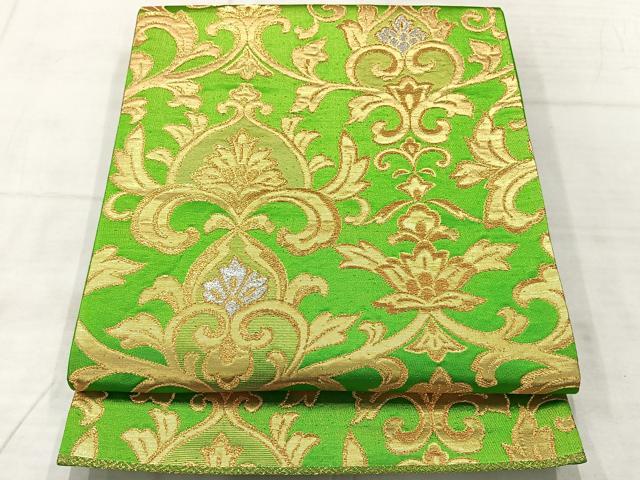 平和屋着物◎六通柄袋帯　更紗花文　金糸　正絹　逸品　AABF2593uk
