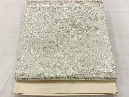 平和屋着物◎西陣　六通柄袋帯　天井花文　銀糸　証紙付き　正絹　逸品　AABF2594uk
