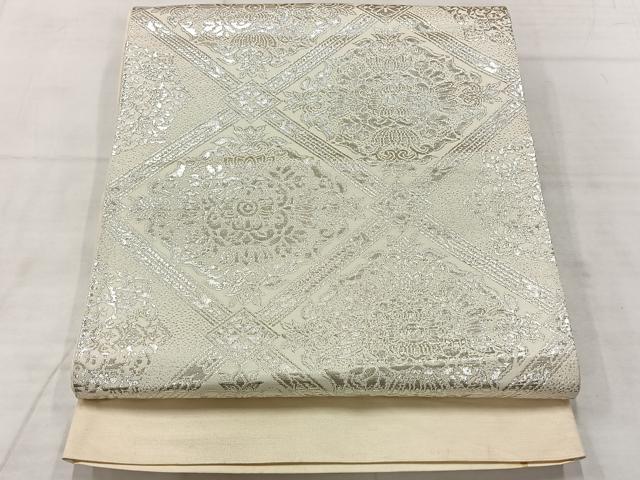 平和屋着物◎西陣　六通柄袋帯　天井花文　銀糸　証紙付き　正絹　逸品　AABF2594uk