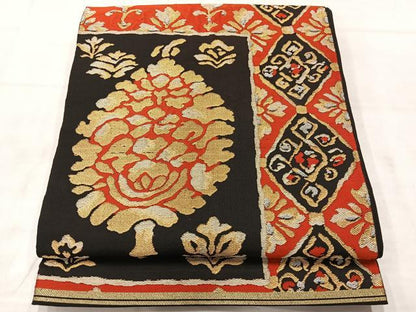 平和屋着物◎六通柄　本袋帯　抽象花文　金銀糸　正絹　逸品　AABF2596uk