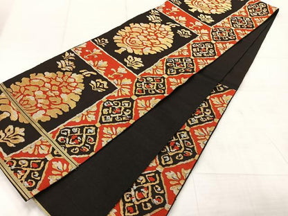 平和屋着物◎六通柄　本袋帯　抽象花文　金銀糸　正絹　逸品　AABF2596uk