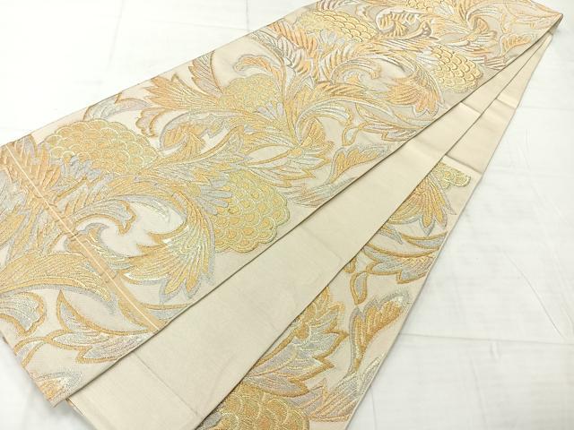 平和屋着物◎六通柄袋帯 更紗花文 金銀糸 正絹 逸品 AABF2610uk