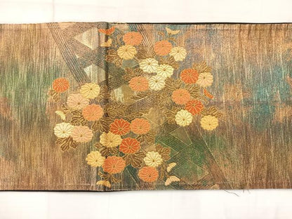 平和屋着物◎太鼓柄袋帯　草花文　金糸　引箔　正絹　逸品　AABF2611uk