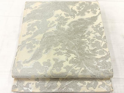 平和屋着物◎六通柄袋帯 抽象花文 銀糸 正絹 逸品 AABF2616uk