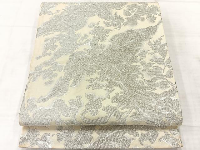 平和屋着物◎六通柄袋帯 抽象花文 銀糸 正絹 逸品 AABF2616uk